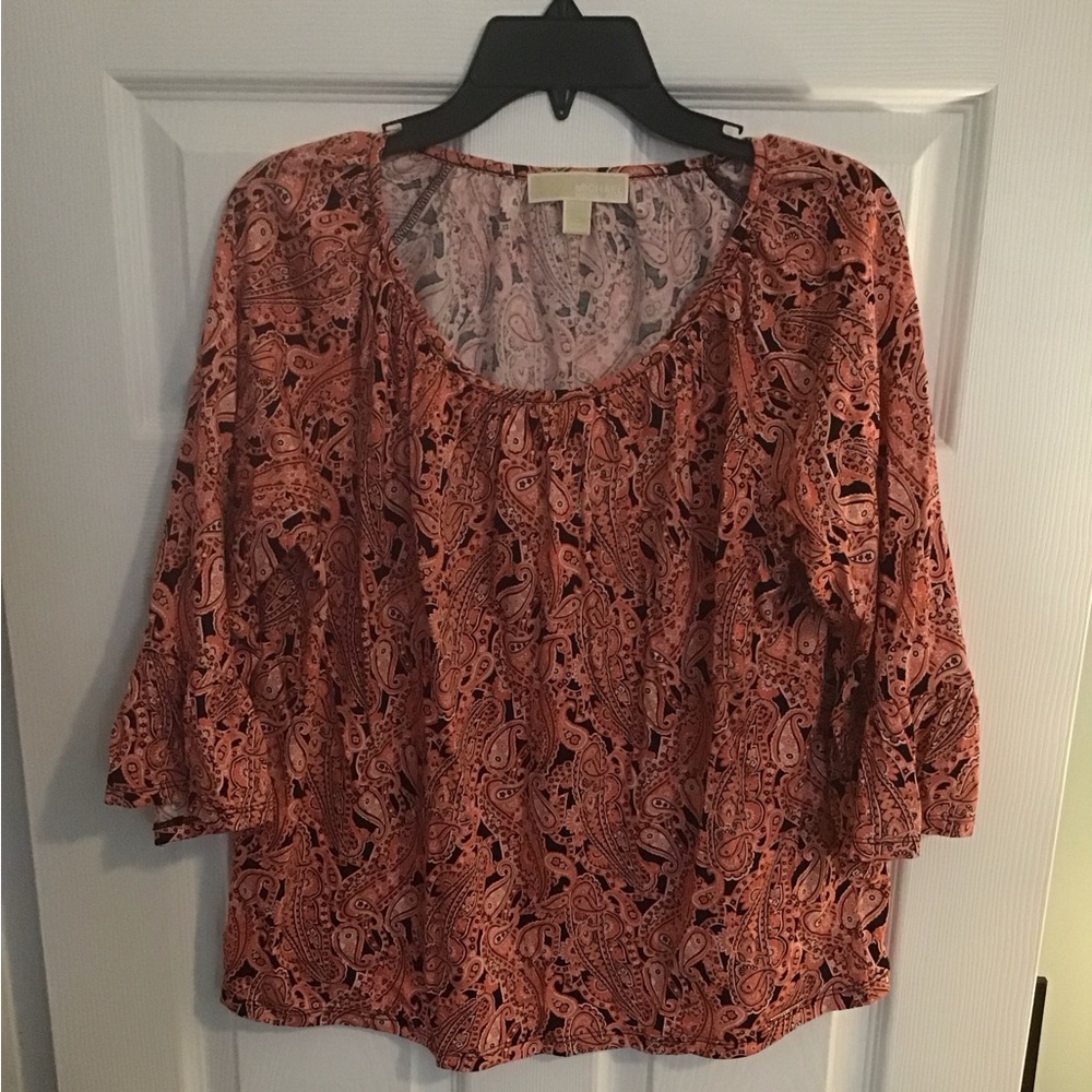 Michael Kors Long Sleeve Blouse Women's Size Large Pink With Pattern